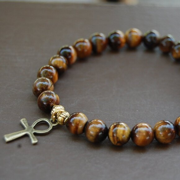 Ankh Cross Bracelet, Tiger Eye Bracelet,Key of Life Bracelet - Picture 1 of 2